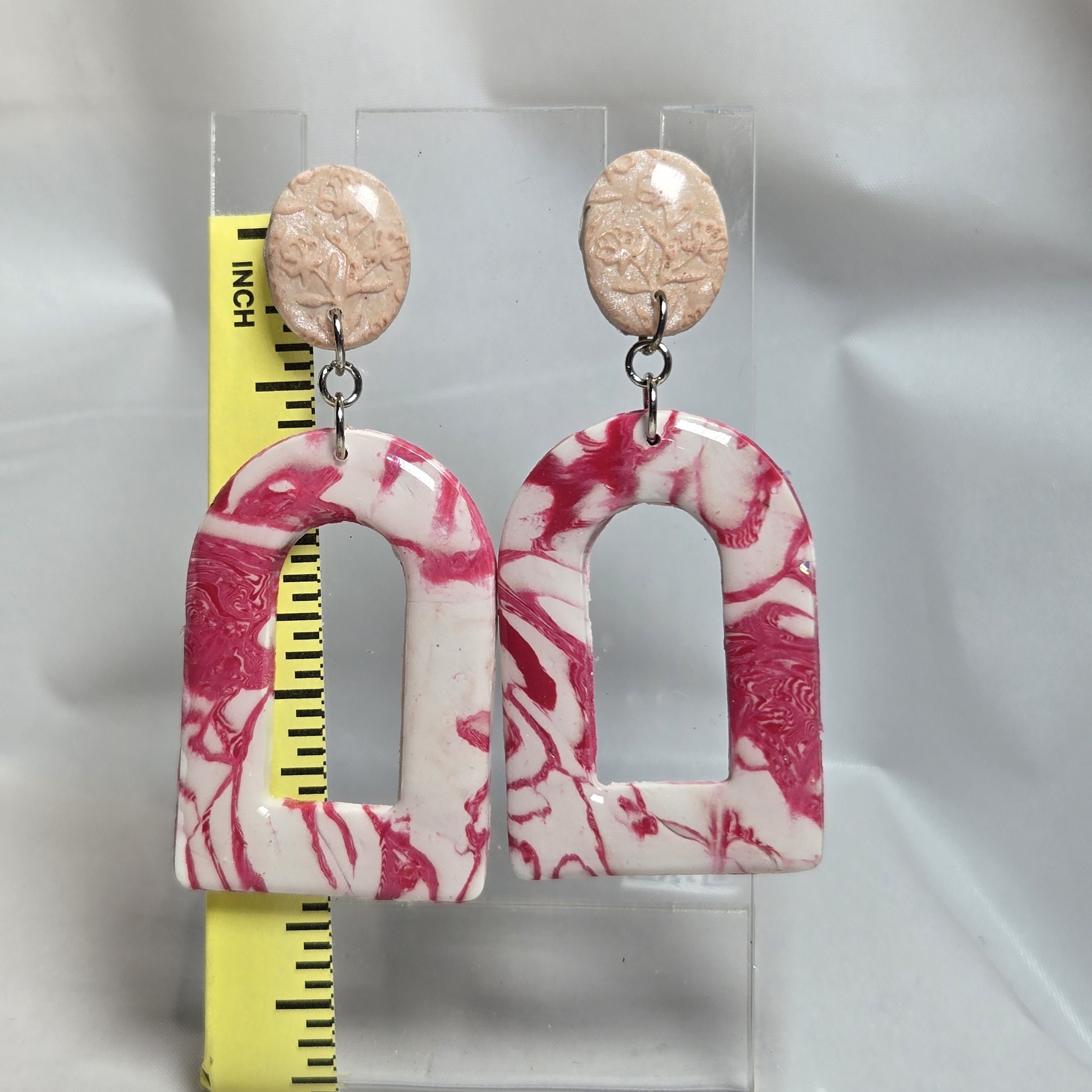 4- Pink And White Marble Arch Earrings 15$